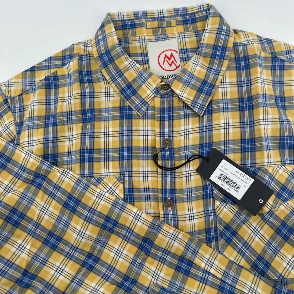 Cloudveil Mountainworks‎ Flannel Shirt Mens XXL Blue Yellow Plaid Long Sleeve